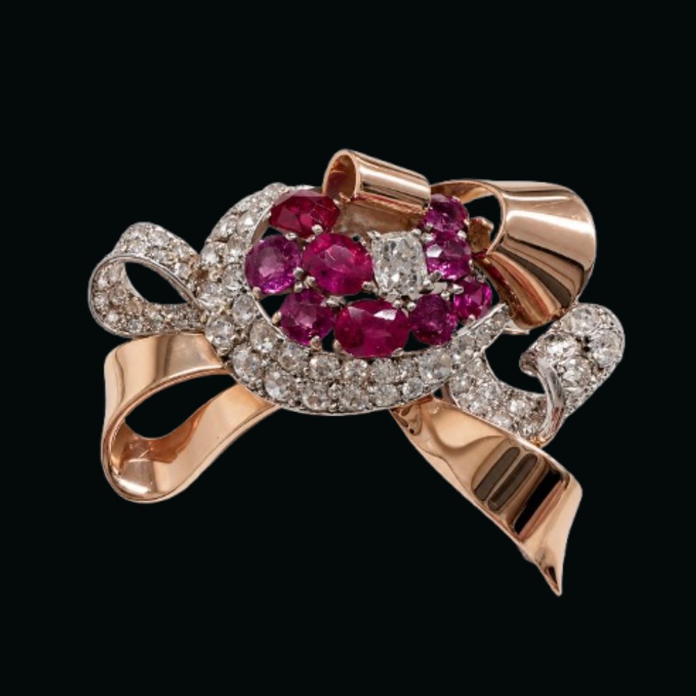 Victorian Ruby Ribbon Brooch